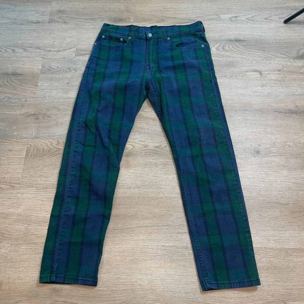 Levi's 502 Mens Regular Taper Plaid Pants Green Blue Tartan Size W32 L32 White T